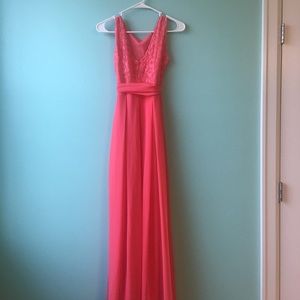 Long brink pink prom dress